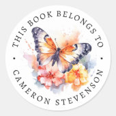 蝶と花の絵を描図書目録 ラウンドシール (正面)