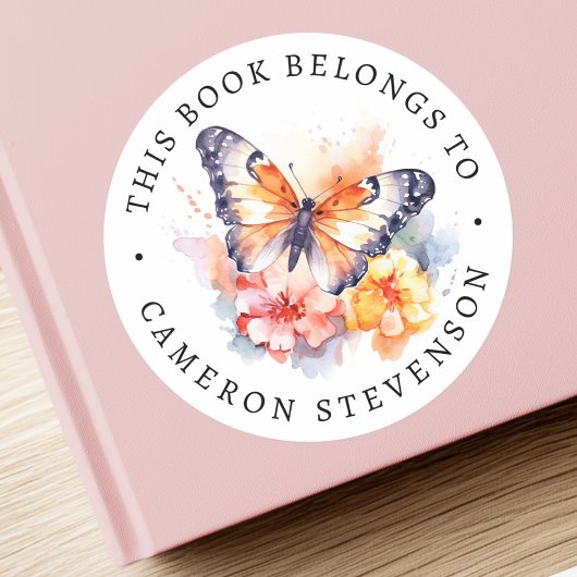 蝶と花の絵を描図書目録 ラウンドシール