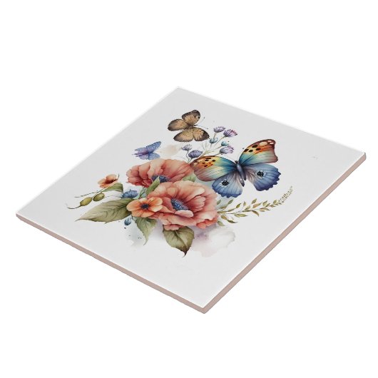 蝶と花の緑のセラミックのタイル タイル (側面)