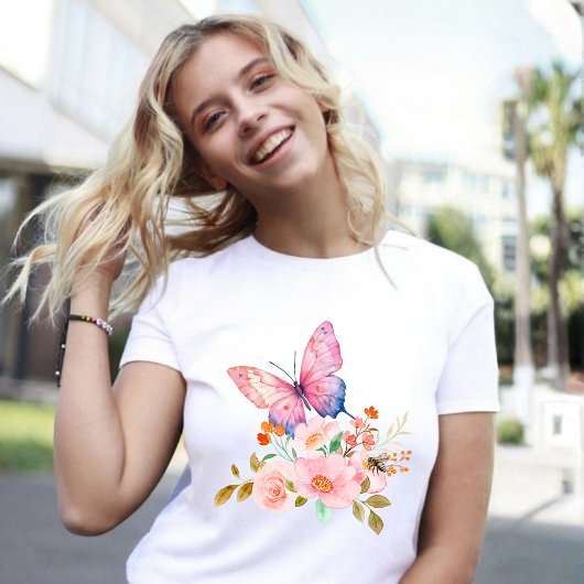 蝶と花の自然 Tシャツ