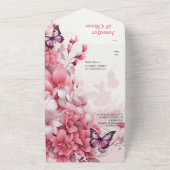 蝶と花の色々なピンク色 オールインワン招待状 (外側)