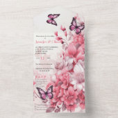 蝶と花の色々なピンク色 オールインワン招待状 (内側)