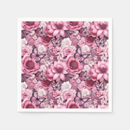 蝶と花の色々なピンク色 スタンダードカクテルナプキン