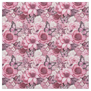 蝶と花の色々なピンク色 ファブリック