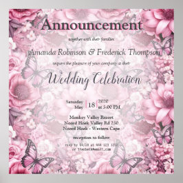 蝶と花の色々なピンク色 ポスター