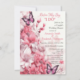 蝶と花の色々なピンク色 招待状