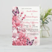 蝶と花の色々なピンク色 招待状 (スタンド正面)