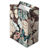 蝶と花の茶色の装飾 ミディアムペーパーバッグ (裏面アングル)