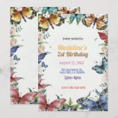 蝶と花の誕生日パーティーへの招待 シーズンカード (正面/裏面)