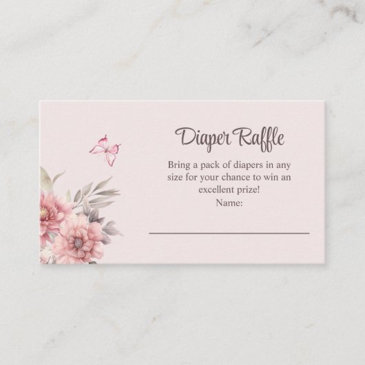 蝶と花の赤ちゃんシャワーおむつラッフル エンクロージャーカード (正面)