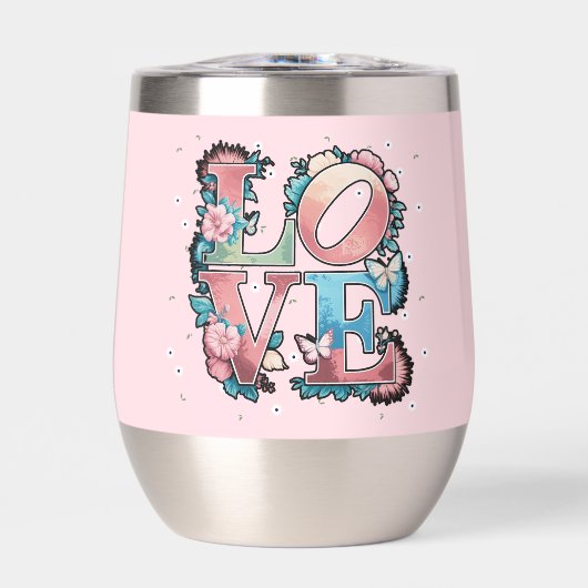 蝶と花のLOVEデザイン ウォーターボトル (正面)