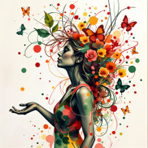 蝶と花を持つ女性(1 / 4)