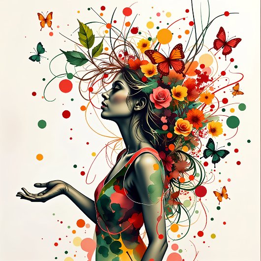 蝶と花を持つ女性(1 / 4) フォトプリント           