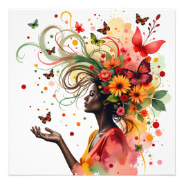 蝶と花を持つ女性(4 / 4) フォトプリント           