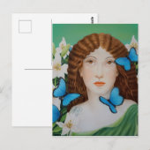 蝶と花を持つ美しい女性顔 ポストカード (正面/裏面)