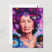 蝶と花を持つ老婦人 ポストカード (正面/裏面)