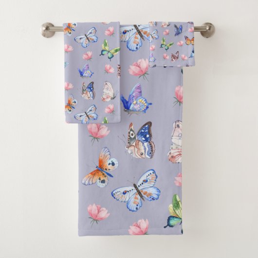 蝶と花カラフルの水彩 バスタオルセット (インサイチュ)