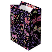 蝶と花カラフルバラかわいい ミディアムペーパーバッグ (裏面アングル)