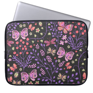 蝶と花カラフルバラかわいい ラップトップスリーブ