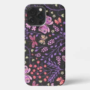 蝶と花カラフルバラかわいい iPhone 13 PRO MAXケース