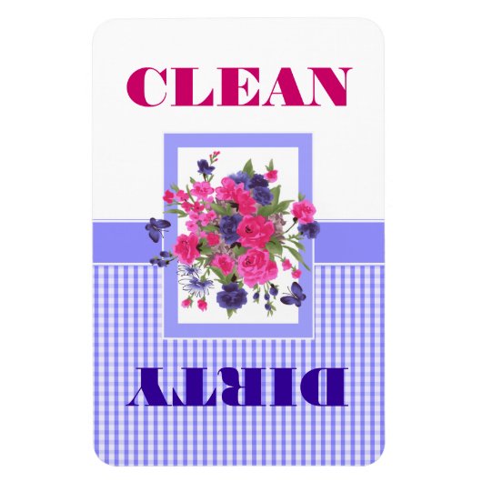 蝶と花クリーンまたは汚れた食洗機 マグネット (縦)