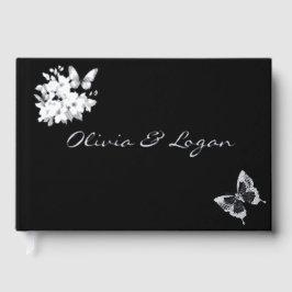 蝶と花シルバーフォイルブラック結婚ズ ゲストブック