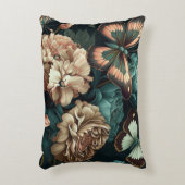 蝶と花ダーククラシックデザイン アクセントクッション (正面(垂直))