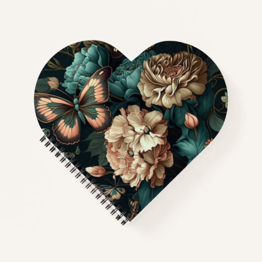 蝶と花ダーククラシックデザイン ノートブック (正面)