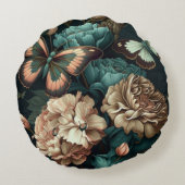 蝶と花ダーククラシックデザイン ラウンドクッション (裏面)