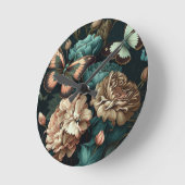 蝶と花ダーククラシックデザイン ラウンド壁時計 (傾斜)