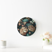 蝶と花ダーククラシックデザイン ラウンド壁時計 (ホーム)