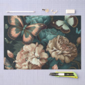 蝶と花ダーククラシックデザイン 薄葉紙 (クラフト)