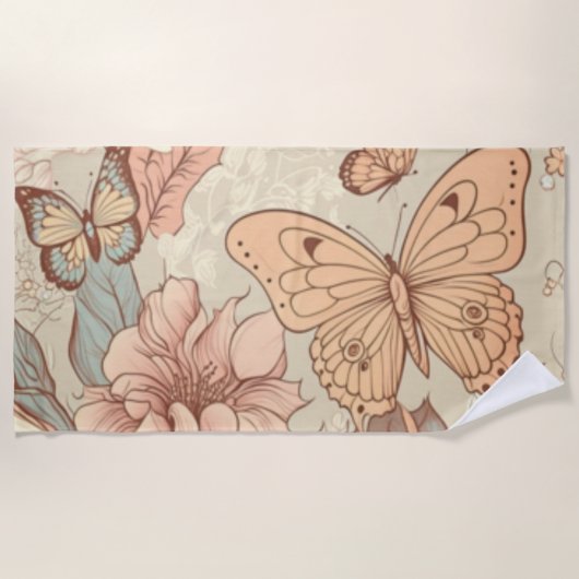 蝶と花ティッシュペーパー ビーチタオル (正面)