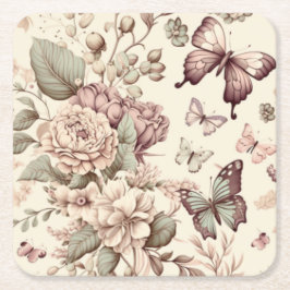 蝶と花パステルデコール スクエアペーパーコースター