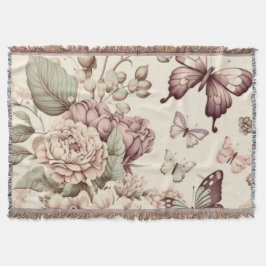 蝶と花パステルデコール スローブランケット