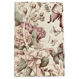 蝶と花パステルデコール ミディアムペーパーバッグ