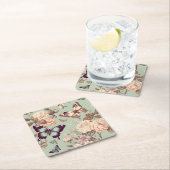 蝶と花パステルライトグリーン スクエアペーパーコースター (インサイチュ)