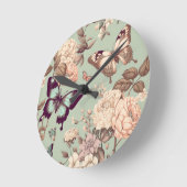 蝶と花パステルライトグリーン ラウンド壁時計 (傾斜)