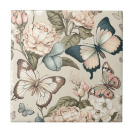 蝶と花パステル タイル