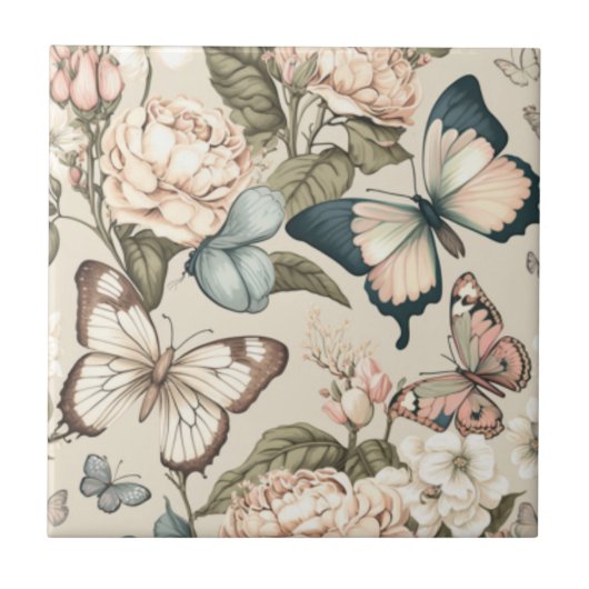 蝶と花パステル タイル (正面)