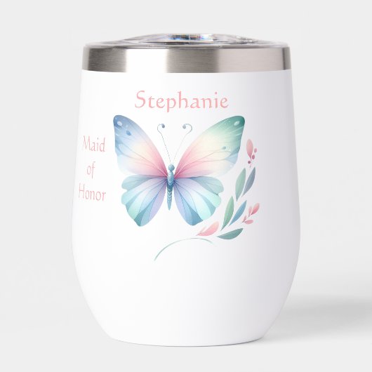 蝶と花ブライドメイドワインタンブラー (正面)