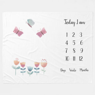 蝶と花ベビー1年目の節目 フリースブランケット