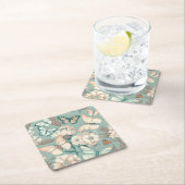 蝶と花ライトグリーンデコ スクエアペーパーコースター (インサイチュ)