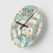 蝶と花ライトグリーンデコ ラウンド壁時計 (傾斜)