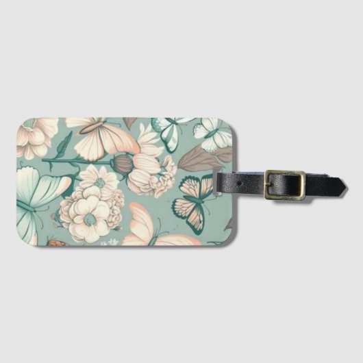 蝶と花ライトグリーンデコ ラゲッジタグ (正面横)