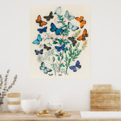 蝶と花レトロヴィンテージプリントポスター ポスター (キッチン)