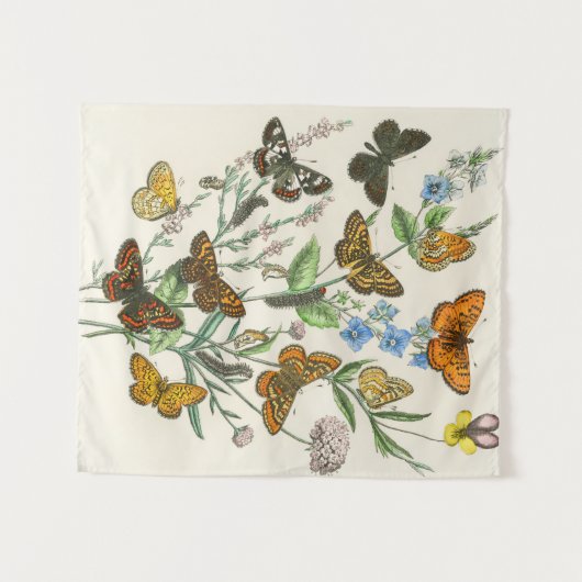 蝶と花ヴィンテージイラストレーション1 タペストリー (正面(横))