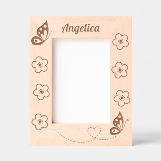 蝶と花名前をカスタムする5 x 7 レーザー彫刻フレーム (正面)