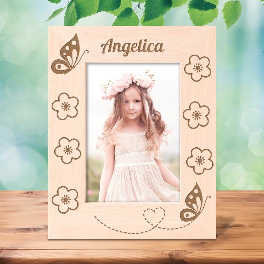蝶と花名前をカスタムする5 x 7 レーザー彫刻フレーム