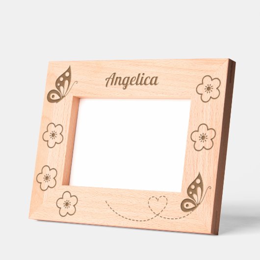 蝶と花名前をカスタムする7 x 5 レーザー彫刻フレーム (左)